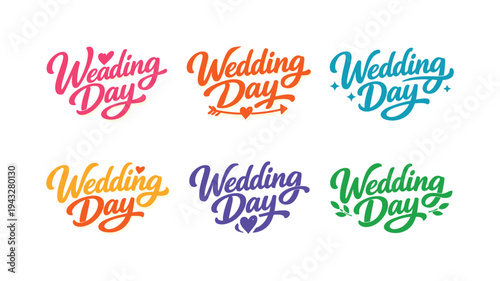 Modern flat holiday banner design highlighting modern lettering logo set for Wedding Day, high-demand commercial lettering bundle