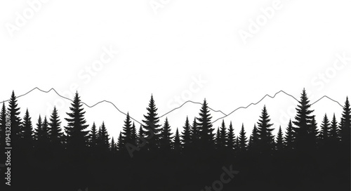 Silhouette Forest Mountains Landscape Scene.