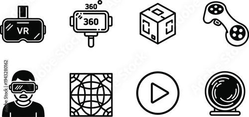 Virtual reality icon set for 360 degree video and gaming