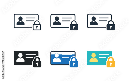 Collection of ID card icons with padlock symbols representing security and privacy