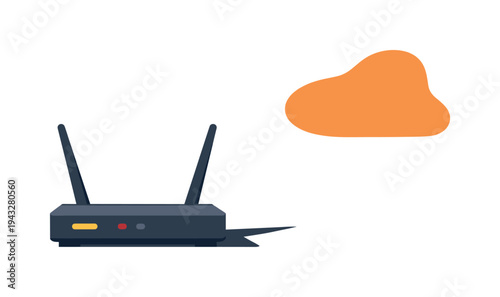 Modern wireless router with antennas and a cloud icon representing connectivity
