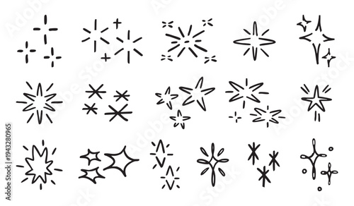 Hand-drawn starburst sparkle icons element vector set