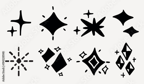 Hand-drawn starburst sparkle icons element vector set