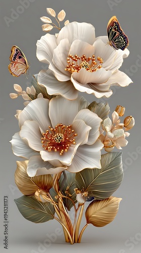 Decorative white floral branch elegant gold high resolution picture