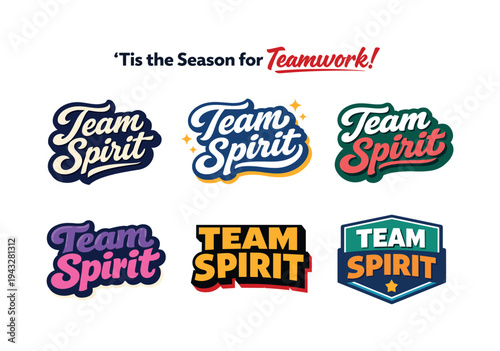 Modern holiday banner with short greeting slogan featuring modern lettering logo set for Team Spirit, stock-ready collaboration