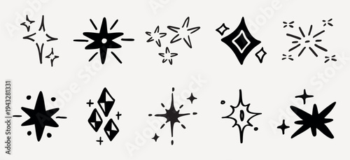 Hand-drawn starburst sparkle icons element vector set