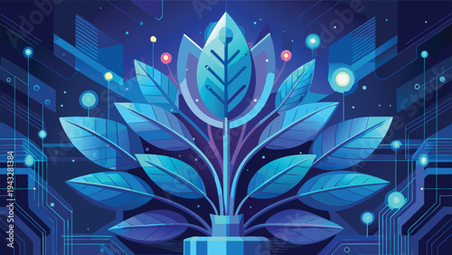 A vibrant and intricate blue floral design with glowing petals and a dark background Vector