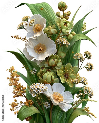 Decorative white flowers green leaves artistic high resolution picture
