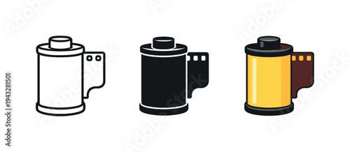 Camera Film Canisters. Everyday storage scenario featuring a single camera roll canister icon with a rounded top and short body,