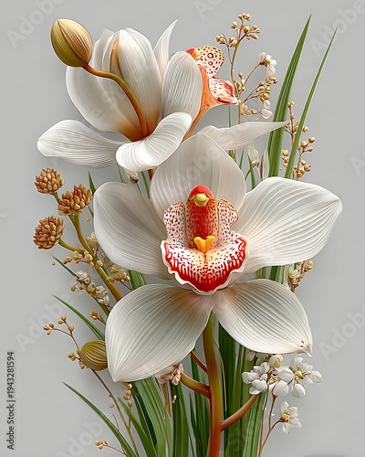 Delicate orchid blossom botanical illustration natural beauty high resolution picture