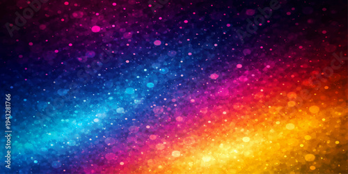 An abstract colorful background of a glowing purple nebula and bright stars creates a cosmic night sky illustration featuring a dark blue galaxy and glittery stardust across the infinite universe