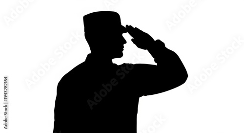 Silhouette of Man Saluting Military.