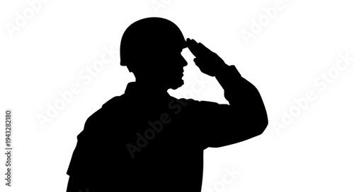 Silhouette of Man Saluting Profile.