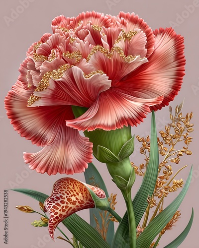 Elegant coral peony flower golden accents high resolution picture