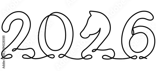 Continuous line drawing of horse head in minimalist style. Abstract one line art illustration perfect for 2026 Year of the Horse design and modern decor.