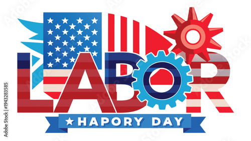 A vibrant labor day celebration with an american flag, fireworks, and confetti Vector