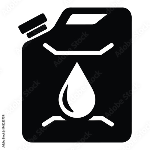 Black canister icon with a white droplet symbolizing fuel or liquid
