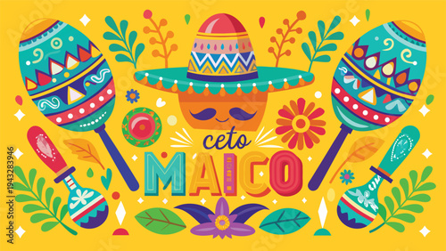 Vibrant celebration of dia de los muertos with colorful marigolds and maracas Vector