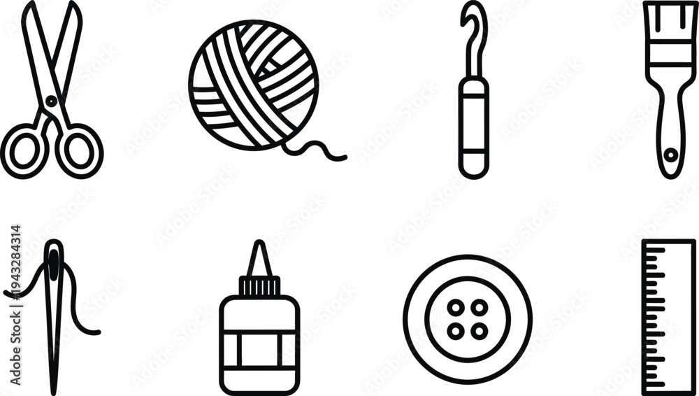 Billede på lærred Sewing and crafting icon set for diy and art projects