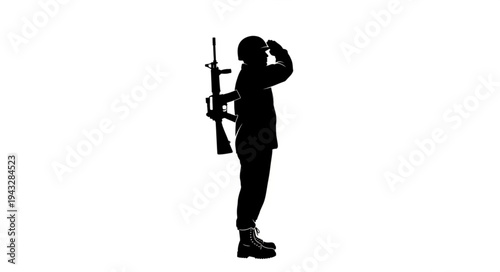 Silhouette of Soldier with Rifle Standing.