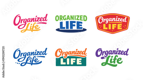 Clean modern holiday banner illustration displaying modern lettering logo set for Organized Life, professional logo-style