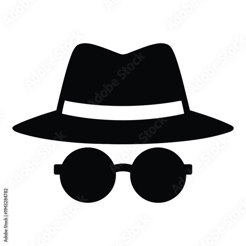 Black silhouette icon of a person in a fedora hat and sunglasses
