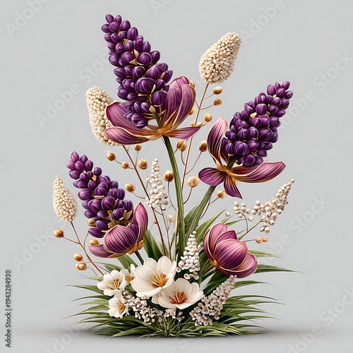 Elegant purple flowers garden composition artwork high resolution picture