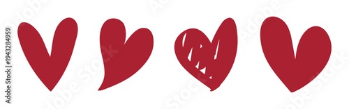 Collection of red heart doodles in various styles. Red hearts in different shapes and patterns. Playful heart doodles for creative designs and love themes. Valentine's element vector set.