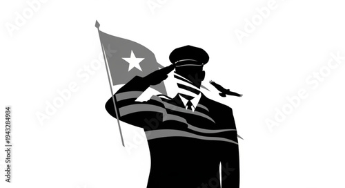 Saluting Soldier with American Flag.