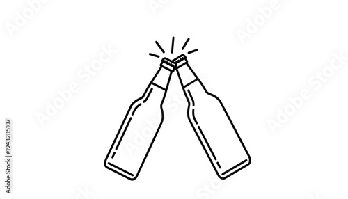 Beer bottles clinking cheers icon line illustration for celebration, pub party toast concept vector