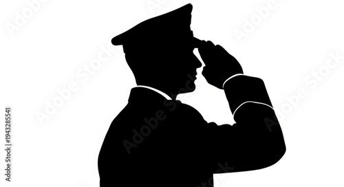 Silhouette of Sailor Saluting Profile.