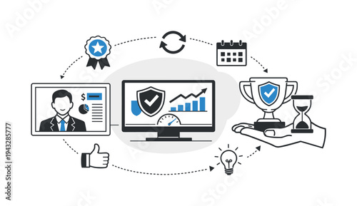 Modern minimal flat vector conceptual collage, crisp hard edges, consistent THIN outline stroke, rounded corners where needed,