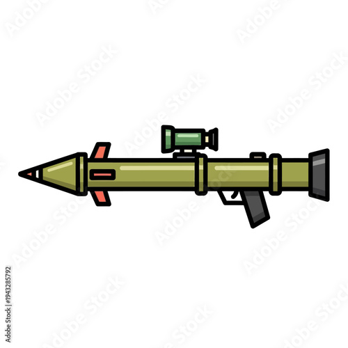 Green Rocket Launcher with Scope, Military Weapon Icon, Flat Design
