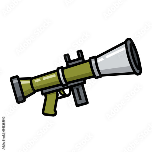 Cartoon rocket launcher weapon, military combat equipment, isolated on white background