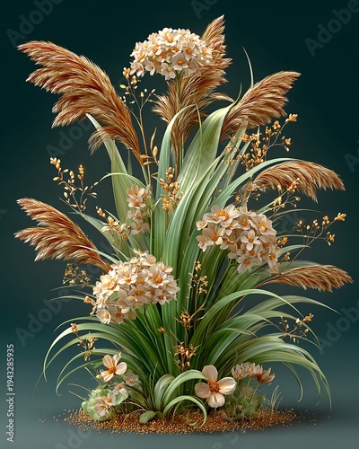 Artistic white blossom floral design green leaves high resolution picture