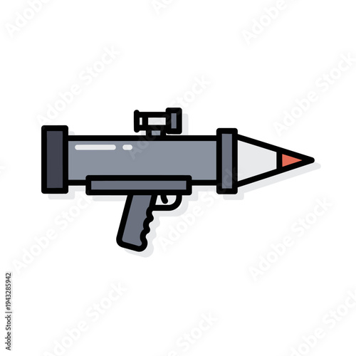 Cartoon Rocket Launcher Icon, Military Weapon, Vector Illustration, War Symbol