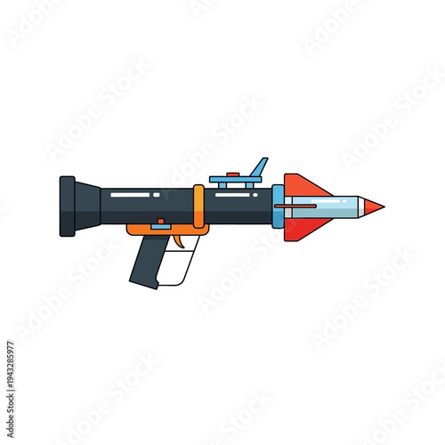 Rocket Launcher Weapon with Missile, Military Equipment, Vector Illustration