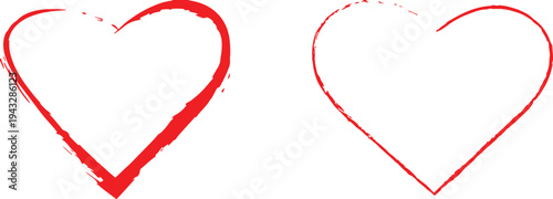 Two red hearts on transparent background, one with grunge texture