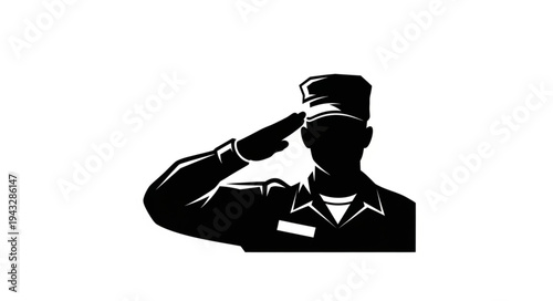 Silhouette Of Saluting Soldier Military Figure.