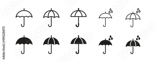 Umbrella icons set protection from rain symbols