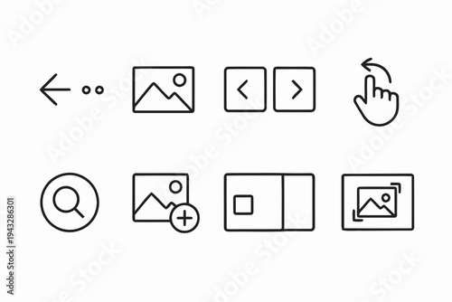 User interface icons for image gallery navigation and photo editing controls