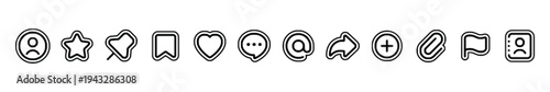User interface icons for social media and online platforms in outline style