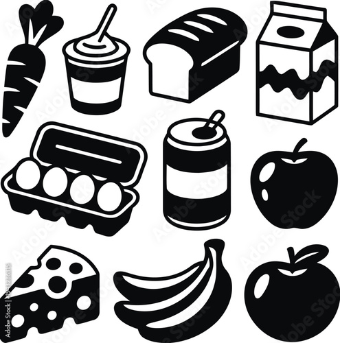 Variety of food and drink grocery icons vector illustration