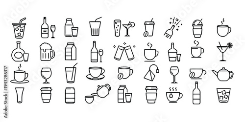 Variety of food and drink icons, showcasing beverages and refreshments
