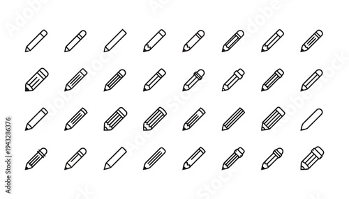 Variety of outline pencil icons in different styles vector illustration