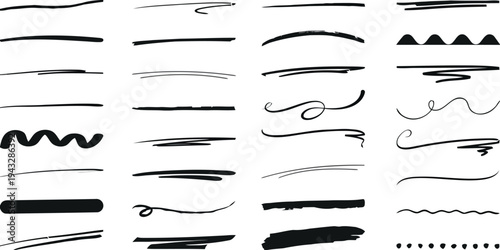 Variety of hand drawn underlines, wavy lines, and brush strokes for text emphasis