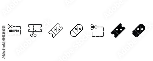 Various coupon icons showing cutting and discount percentages for sales promotions