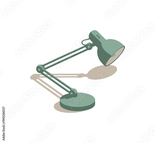 Minimalist green desk lamp casting a shadow on a plain background, modern design