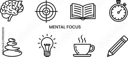Mental focus icon set for productivity and concentration