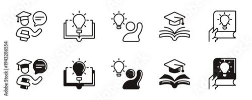 Various education related icons in outline and solid styles